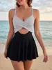 Traje de baño tankini europeo y americano 2027 para mujer, traje de baño de una pieza estilo falda con tiras a rayas conservador de aguas termales de Amazon