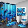 Cortina de Chuveiro Impermeável Golfinho Azul Vida Marinha Impermeável e à Prova de Mofo Conjunto de Cortinas Divisórias para Banheiro Venda por Atacado