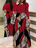 Transfronterizo 200g tributo directo a Europa y América Amazon impresión casual manga larga vestido profundo cruzado comercio exterior mujeres
