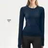 Ropa de Yoga de Manga Larga Otoño Invierno Pilates Yoga Deportes Fitness Top Transpirable Cuello Redondo Capa Interior Ajustado Capa Base Mujer