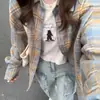 Camisa de Cuadros para Mujer Primavera Verano Otoño Nuevo Estilo Coreano Moderna Chica Corta Retro Manga Larga Camisa Chaqueta Casual