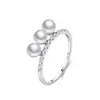 Anel de Prata Esterlina S925 Estilo Francês Novo com Três Pedras de Diamante para Mulheres, Design Retro Luxuoso com Pérolas, Joia de Mão de Alto Padrão