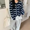 2025 Nuevo Tejido de Punto Ropa de Punto para Mujer Principios de Otoño Primavera Estilo Coreano Suelto Cárdigan Top Chaqueta Corta a Rayas