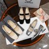 Novedad Primavera Verano 2026 Zapatos de Cristal para Mujer con Pedrería, Zapatos Mary Jane de Tacón Medio Grueso, Zapatos Pequeños de Cuero Estilo Coreano al por Mayor