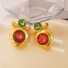 Clip de Oreja Medieval Rojo Vintage Esmaltado Estilo Palacio Chapado en Oro Resina Aretes Exagerados Nicho Lujo Aretes Exagerados