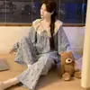 Pijama Popular de Manga Larga para Mujer Transmisión en Vivo Celebridad de Internet Algodón Nube Solapa Grande Encaje Conjunto de Ropa para el Hogar de Primavera y Otoño