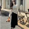 Conjunto de Dos Piezas para Mujer 2026: Elegante Top de Punto Calado de Manga Larga y Vestido Largo