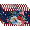Mantel individual con estampado de estrellas rojas y azules, con diseño de estrellas y zapatos de cuero a rayas, con estampado de enanos, de lino y aislamiento térmico, para el Día de la Independencia de EE. UU.