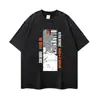 Camiseta Retro Vintage Streetwear Japonés Desgastada Blanco y Negro Manga Manga Peso Pesado Lavada Cuello Redondo Holgada Casual Manga Corta