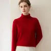Suéter de cashmere 100% puro com gola alta para mulheres, nova cor sólida de outono e inverno, pulôver solto, camisa básica