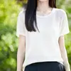Camiseta de punto de manga corta con hombros rectos para mujer, estilo suave y casual, top blanco fino de verano, cuello redondo, corte holgado, adelgazante