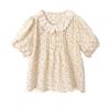 Estilo Coreano Fresco e Versátil Renda Floral Gola Boneca Camisa Feminina Verão Chiffon Plissado Camisa Boneca Top