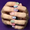 Uñas postizas personalizadas de 30 piezas con un acabado de alta gama, colores mixtos ojo de gato macarrón, lunares coloridos, manicura corta redonda, uñas postizas