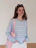 Camiseta protectora solar azul a rayas, enérgica y ligera, fresca y transpirable para mujer, top de camiseta de manga larga único de verano dopamina