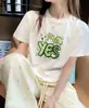 Camiseta de Manga Corta de Algodón Puro para Mujer en Verano Estilo Coreano Holgada Cuello Redondo Estilo Extranjero Estampada Versátil Tops Estilo Ins Tendencia Ropa para Mujer