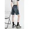Shorts de mezclilla retro de cintura alta estilo americano para mujer, verano, pequeños, holgados, ajustados, de largo medio, pantalones rectos A-length