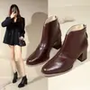 Cremallera trasera 2026 ajustado talla grande nuevo retro transfronterizo tacón grueso moda botines punta cuadrada otoño botines cortos para mujer tacón alto tela