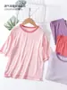 Pijama de Verano Fino para Mujer Conjunto de Dos Piezas Textura de Algodón Modal Color Sólido Conjunto de Shorts de Manga Corta Ropa de Casa Manga Tres Cuartos