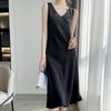 Vestido de Fada de Cetim Sem Mangas com Estilo Francês, Vestido Longo Evasê, Design de Verão sem Costas