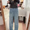 Jeans rectos para mujer con bordado de estrella azul, nuevos estilos de verano y otoño, tallas grandes, corte holgado, efecto adelgazante, pantalones de pierna ancha