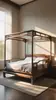 Nova Cama com Estrutura de Madeira de Nogueira Preta Estilo Chinês Estética da Dinastia Song Cama Plataforma Minimalista Quarto de Casa Cama de Quatro Colunas de Madeira Maciça