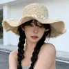 Sombrero de Sol de Playa de Verano para Vacaciones y Viajes, Sombrero de Pescador de Ala Ancha, Sombrero de Sol para Mujeres, Sombrero de Sol, Sombrero de Paja con Flores