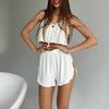 Camisola Shorts Canelado Branco Confortável Respirável Solto Estilo Europeu e Americano Novo Pijama Primavera e Verão Feminino Venda por Atacado de Homewear Transfronteiriço