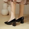 Tacones Altos de Punta Cuadrada, Tacones Gruesos, No Cansan los Pies, Zapatos de Boda Rojos, Nuevo Estilo Primavera y Otoño 2025, Zapatos de Salón de Charol Estilo Francés