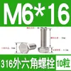 Tornillo Hexagonal Exterior de Acero Inoxidable 316 Perno Hexagonal Exterior M3M4M5M6M8M10M12M14M16M18M20M24