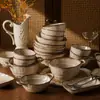 Conjunto vintage de tigela de arroz e prato com esmalte de forno estilo japonês, louça de cerâmica para uso doméstico, incluindo tigelas, pratos, tigelas de sopa, tigelas para macarrão e pratos de servir
