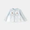 Primavera de 2026 Novo Casaco Bordado de Desenho Animado para Meninas com Barra de Renda Cardigan de Tricô Top Venda por Atacado