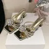 Nuevas Sandalias de Mujer para Verano 2026 Moda Pedrería Flor 3D Tira Única Punta Cuadrada Tacón Alto Delgado para Mujer