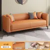 Sofá de Couro para Apartamento Pequeno para Sala de Estar e Quarto, Estilo Moderno Simples para Apartamento de Aluguel, Apartamento de Três Pessoas, Área de Descanso, Sofá de Madeira Duplo Estilo Italiano