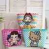 Bolsa Tecida Desenho Animado Fofo Xadrez Pequeno Fresco Bolsa Plástica Tecida DIY Cesta de Legumes Bolsa Venda por Atacado em Estoque