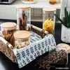 Frasco de Vidrio Transparente de Alto Borosilicato Sellado para Almacenamiento de Frutos Secos y Snacks Botella de Vidrio Tapa de Bambú y Madera a Prueba de Humedad Frasco de Almacenamiento