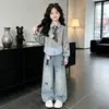 Conjunto para niña, nueva colección otoño 2026, elegante estilo preppy infantil, conjunto de dos piezas, ropa de otoño, pantalones de pierna ancha, conjunto de dos piezas