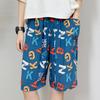 Calça de Pijama de Seda de Algodão Masculina Verão Fina Tamanho Grande Shorts Largos Casuais Respiráveis Calça Floral Roupa Externa Calça de Cinco Pontos para Praia