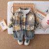 Conjunto de Ropa de Otoño para Niños 2025 Nuevo Estilo Infantil de Primavera y Otoño Camisa de Cuadros Estampada Completa Chaqueta de Tres Piezas para Bebé