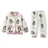 Conjunto de pijama para meninas, cardigã de flanela quente e confortável, roupão de lã de coral para bebê, conjunto de duas peças