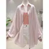 Camisa de Protección Solar Texturizada de Algodón Tencel para Mujer Diseño con Sentido 2025 Holgada Casual Manga Larga Protección Solar Transfronteriza
