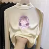 Camisa Base Feminina de Veludo Manga Longa Outono e Inverno Nova Infantil Meia-Gola Quente e Estilosa Camiseta Interna Dupla Face
