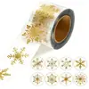 Rollo de Pegatinas de Copo de Nieve de Papel de Aluminio Dorado y Plateado, Etiqueta Navideña Transparente Redonda Autoadhesiva, Pegatina para Sobre con Estampado en Caliente