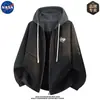 Chamarra con capucha de manga larga tie-dye de alta calidad marca NASA para hombre, abrigo casual de otoño suelto de alta gama, moda de lujo ligero