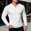 Comercio electrónico transfronterizo, moda masculina europea y americana, camiseta de manga larga de punto gofrado de color liso con cuello en V, informal de otoño para exteriores, para hombre