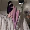 "Dormila Purple Mist" Calcetines Morados con Tirantes Integrados de Tubo Largo 3D Hasta la Rodilla Calcetines Puros Deseo Aurora Oleosos Sexy