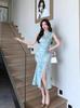 Cheongsam Estilo Chinês Retrô Melhorado Vestido Estampado Chinês Novo Elegante Slim Temperamento Fenda Vestido de Verão