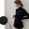 Roupa de Maternidade Estilo Coreano Gola Meio Alta Nova Coleção Primavera e Verão Confortável Manga Longa Camiseta Tamanho Grande para Gestante que Cobre a Barriga e Dá um Look Emagrecedor, Camiseta Lisa Tendência