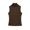 2565-26 Estilo Novo de Início de Primavera Estilo Senhora Americana Madura Sexy Gola Alta Elástico Slim-Fit Valoriza a Silhueta Casual Regata