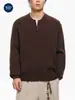 Mu Qiu Ropa de Hombre Suéter de Manga Larga con Media Cremallera Cuello Henley Corte Relajado Estilo Old Money Cálido Tejido Manga Larga para Hombre