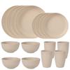 Conjunto de Talheres de Palha de Trigo Amazon, Faca, Garfo, Colher Portátil, Prato, Copo de Água, Conjunto de Louça para Exterior para 4 Pessoas